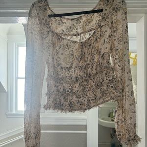 Ruched paisley Free People peasant top in cream